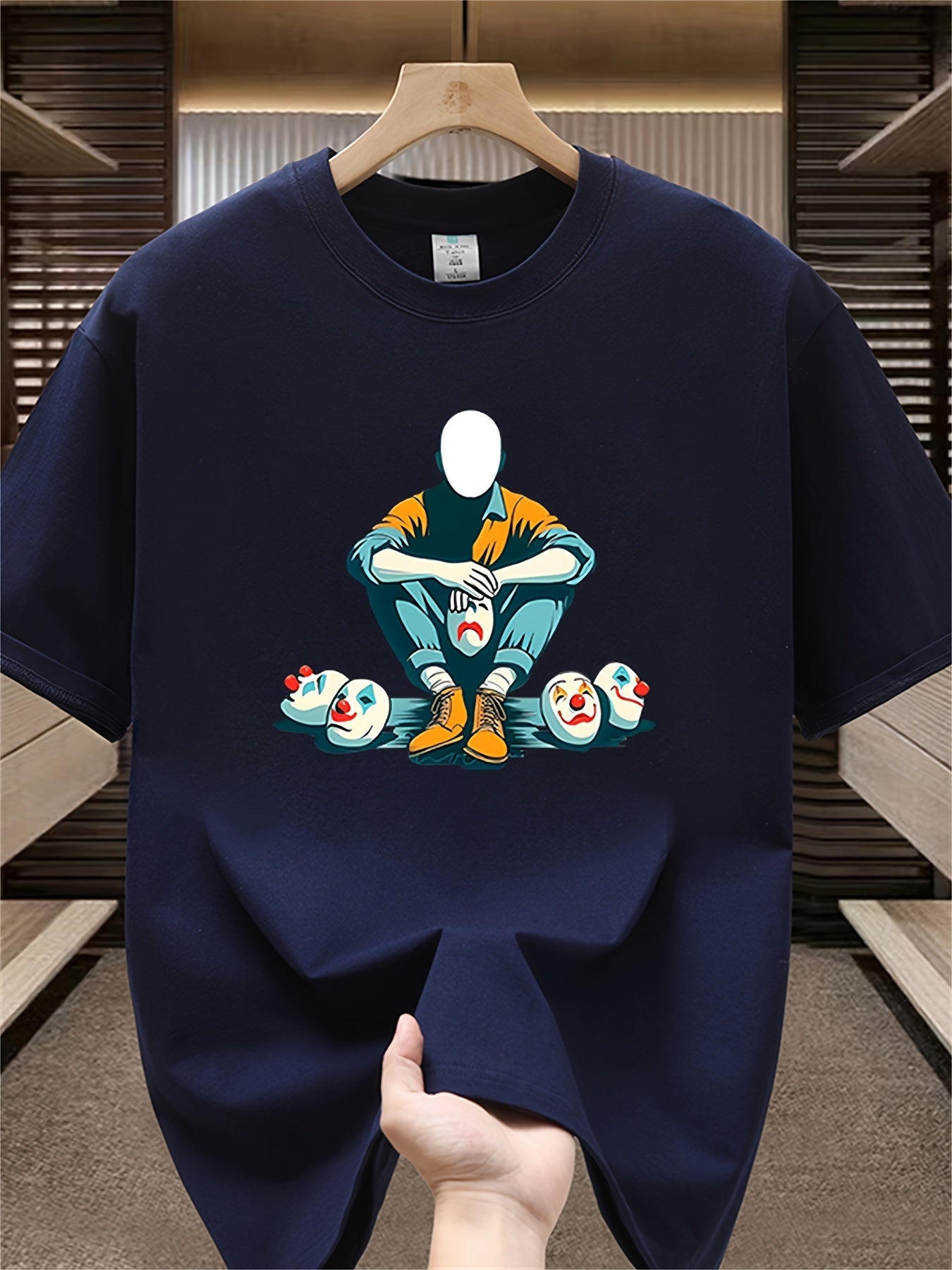 Herren Grafik T-Shirt mit maskiertem Charakter und Clownsmotiven – Modernes Statement Shirt für Individualisten