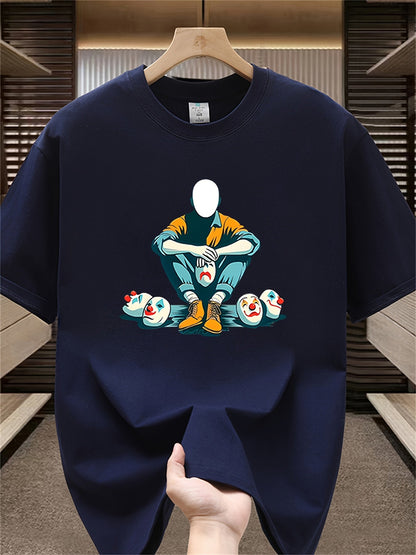 Herren Grafik T-Shirt mit maskiertem Charakter und Clownsmotiven – Modernes Statement Shirt für Individualisten