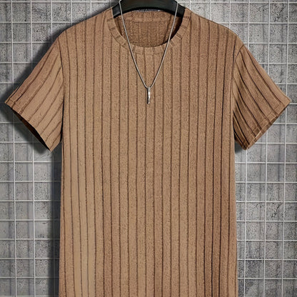 Herren T-Shirt mit vertikalem Strukturmuster – Modernes Freizeitshirt mit Rundhalsausschnitt