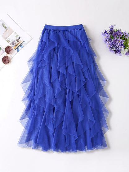 Damen Eleganter Maxirock mit Stufen und Volants für festliche Anlässe