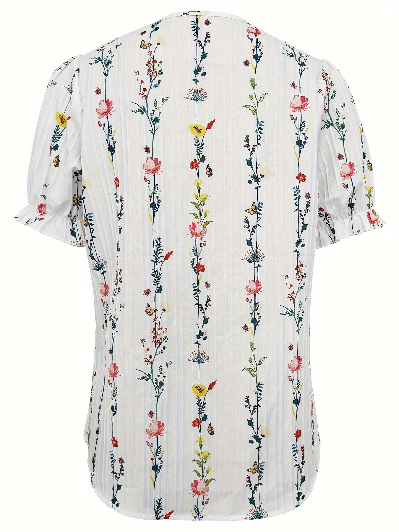 Damen Bluse Elegant mit Blumenmuster und Rüschenkragen – Sommer Freizeit Stil