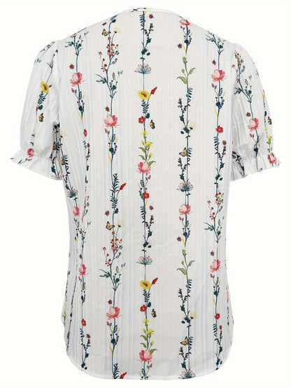 Damen Bluse Elegant mit Blumenmuster und Rüschenkragen – Sommer Freizeit Stil
