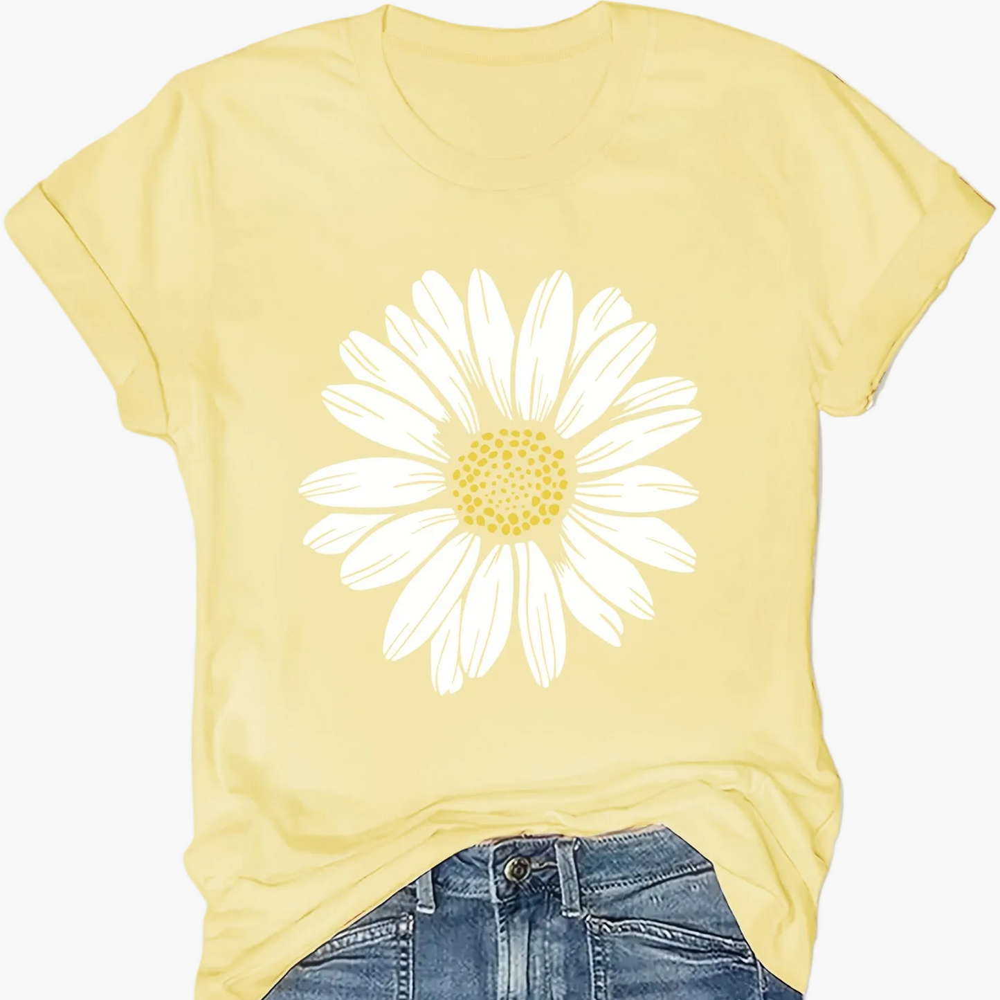 Damen T-Shirt mit Gänseblümchen-Print – Lässiges Sommer Oberteil im Boho-Stil