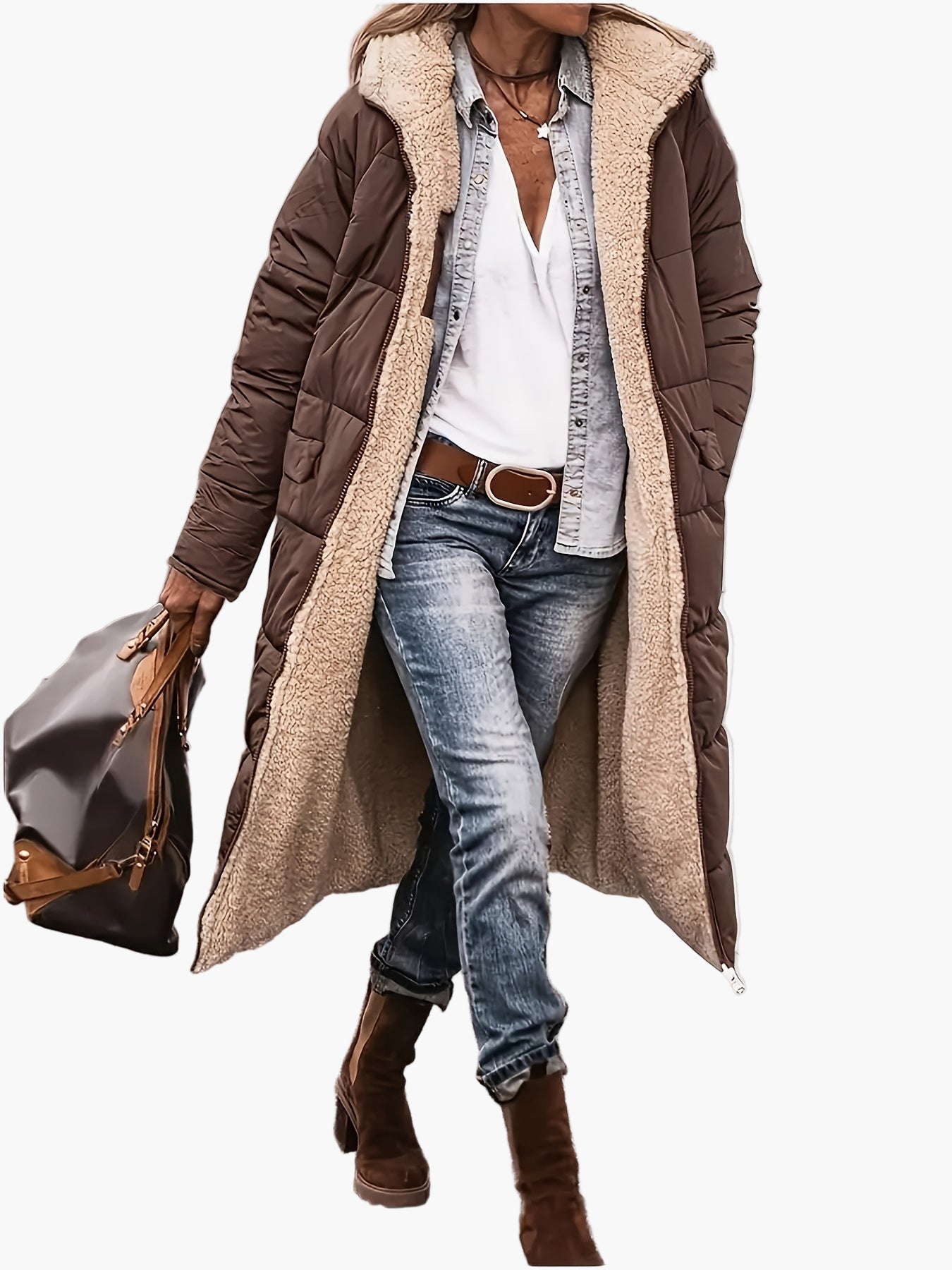 Damen Winter Steppmantel mit Kapuze – Langer Casual Outdoor Mantel für kalte Tage