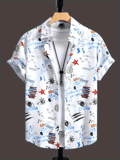Herren Kurzarm Hemd mit Graffiti-Print – Urban Streetwear Stil für Freizeit & Alltag