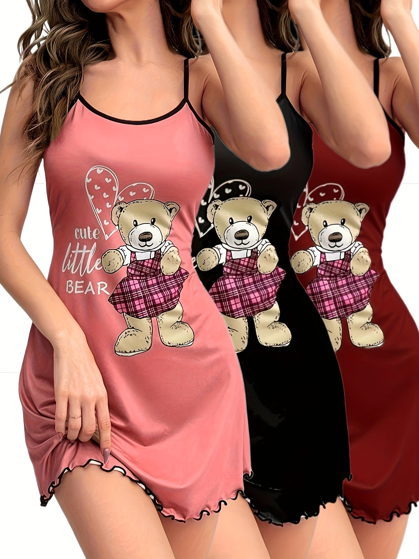 Damen Nachthemd Set – 3-teiliges Spaghetti-Träger Schlafkleid für gemütliche Nächte und stilvolle Loungewear