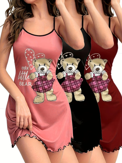 Damen Nachthemd Set – 3-teiliges Spaghetti-Träger Schlafkleid für gemütliche Nächte und stilvolle Loungewear
