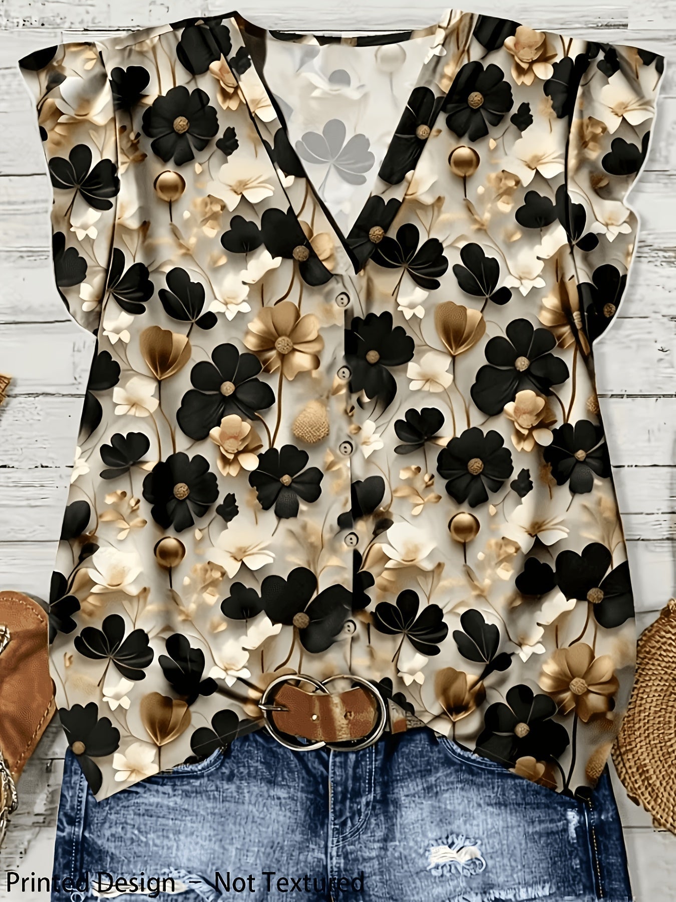 Damen Bluse mit Blumenmuster und V-Ausschnitt – Modische Kurzarm-Bluse für Alltag und Freizeit