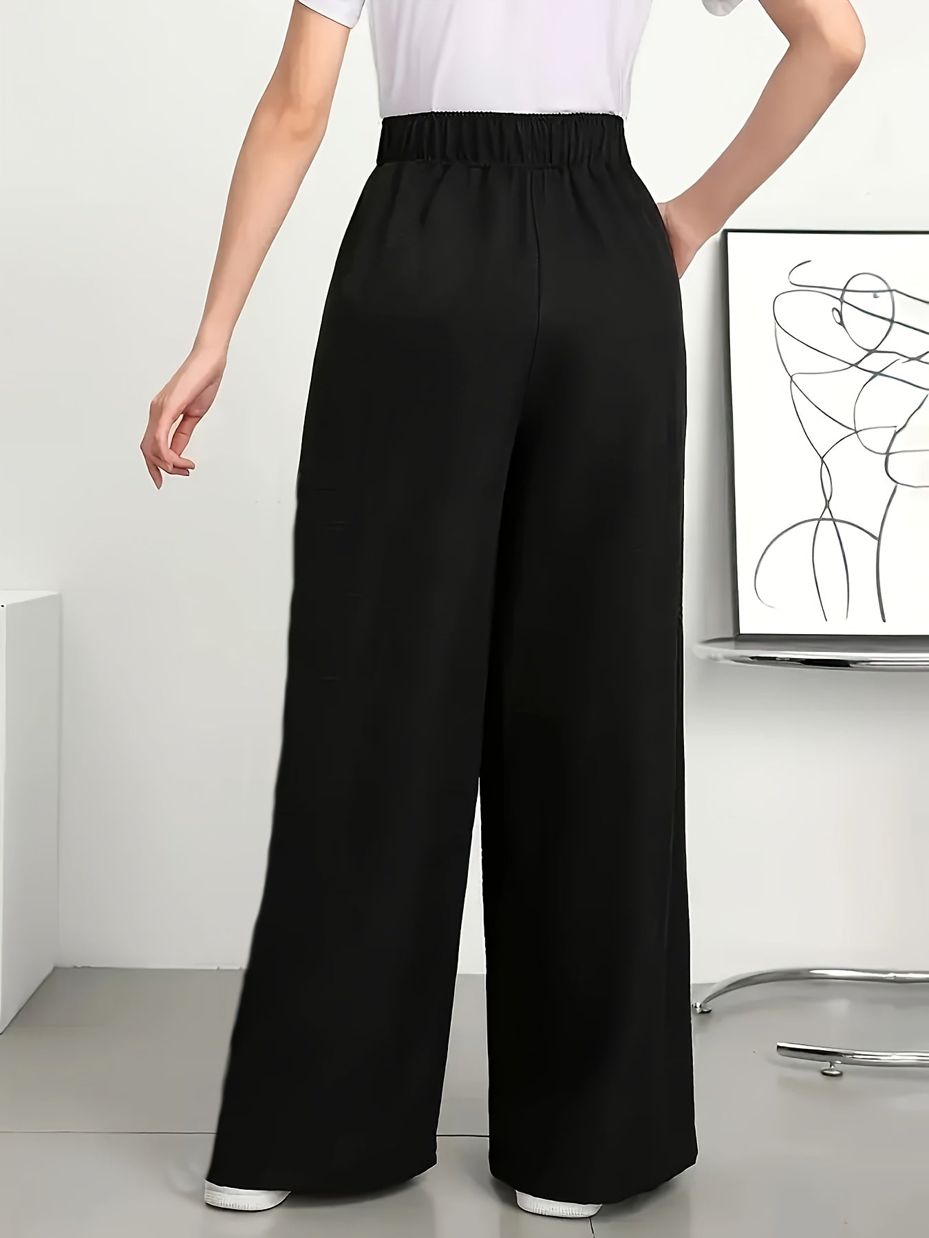 Damen Weite High-Waist Freizeithose mit Elastikbund – Modische Loungehose