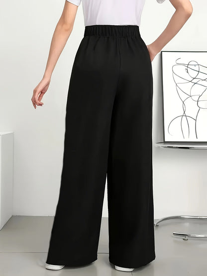 Damen Weite High-Waist Freizeithose mit Elastikbund – Modische Loungehose