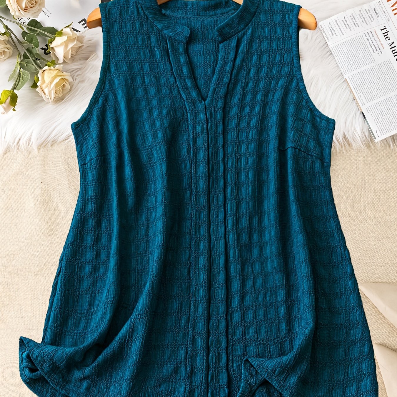 Damen Elegantes Ärmelloses Tunika-Top mit V-Ausschnitt – Perfekt für Alltag und Freizeit