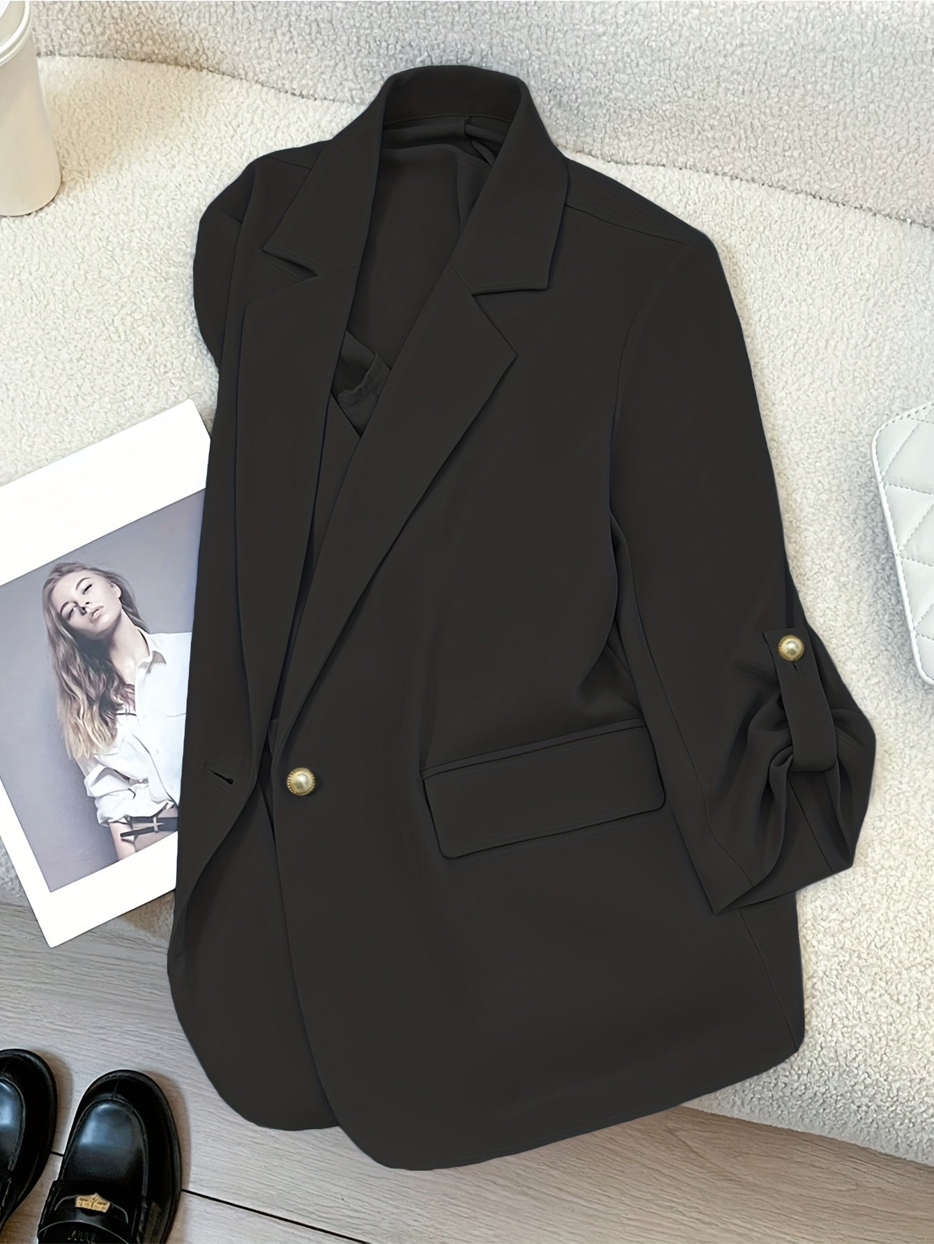 Damen Blazer Anzugjacke mit Umlegekragen und 3/4-Ärmeln – Eleganter Business-Look für Alltag und Büro