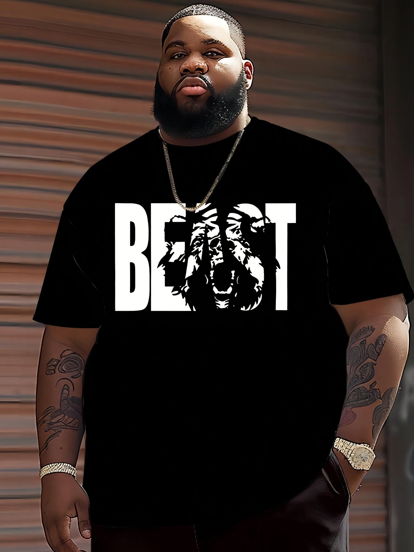 Herren T-Shirt mit "BEAST" Statement und Löwenkopf-Design – Urban Streetwear, Oversize Look