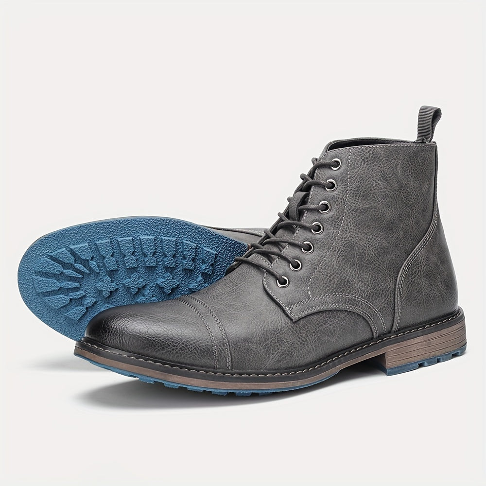Herren Schnürstiefel Grau mit blauer Sohle, Cap-Toe-Design