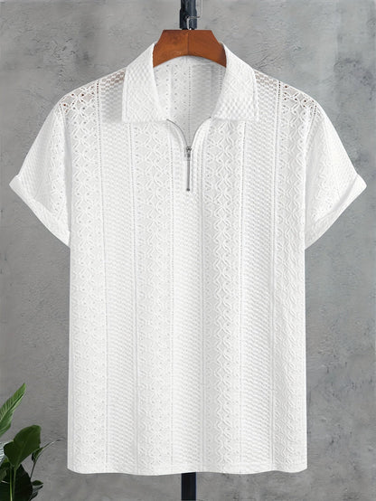 Herren Strickpolo mit Reißverschluss und modernem Muster – Elegant für Büro & Freizeit