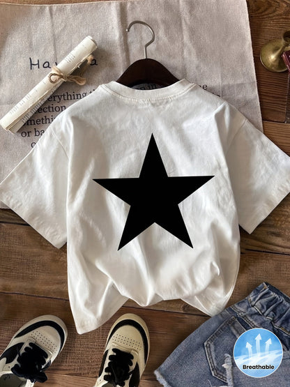 Damen T-Shirt mit großem Stern-Print – Sportlicher Freizeit-Look, atmungsaktiv