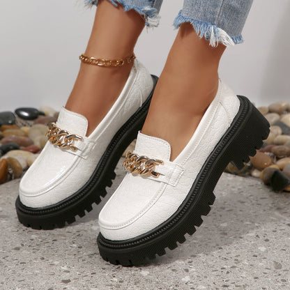 Damen Chunky Loafer mit Kettenverzierung – Modische Slip-On Schuhe für Alltag und Büro