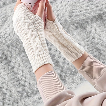 Damen Fingerlose Handschuhe Strickmuster gefüttert