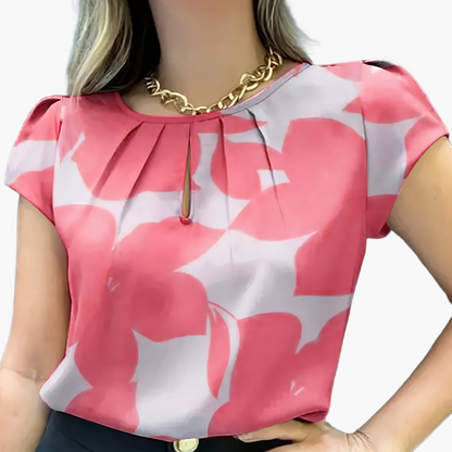 Damen Bluse mit modernem Print, Kurzarm, eleganter Büro- und Freizeitstil