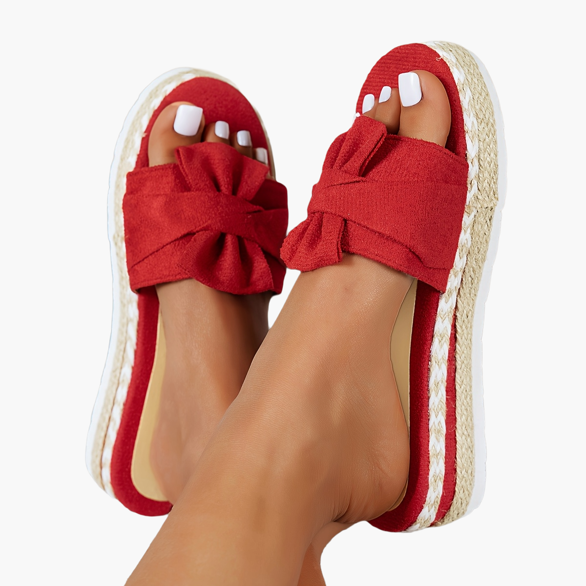 Damen Plateau Sandalen mit Schleife – Modische Sommer Slip-On Schuhe für Freizeit und Urlaub