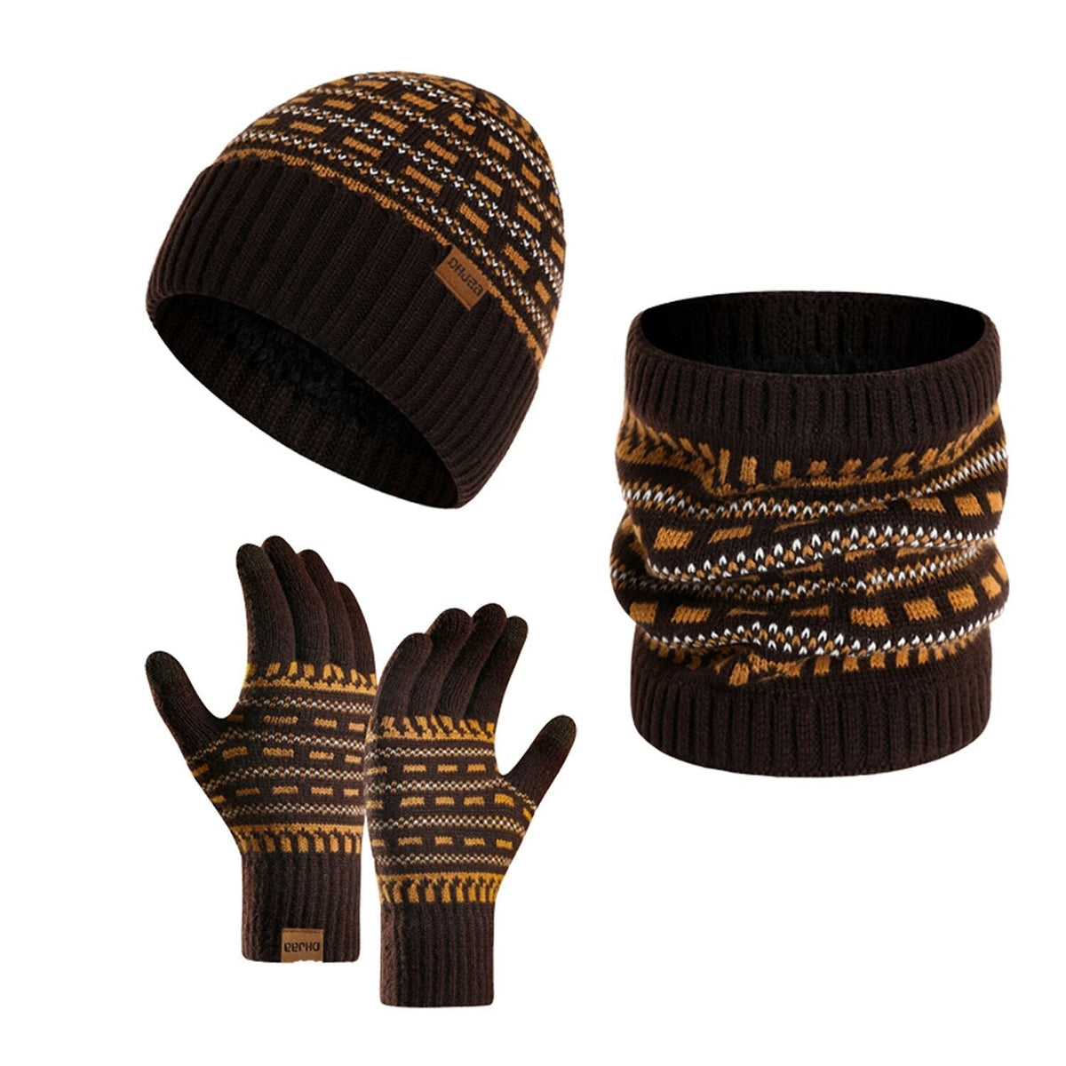 Unisex Wintermütze Schal Handschuhe Set, Gestricktes Beanie mit Nackenwärmer & Touchscreen-Handschuhen