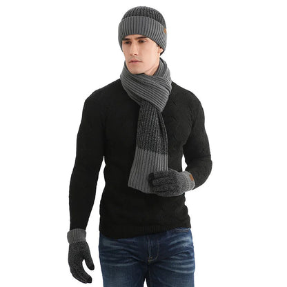 Winter Beanie Schal Set gestrickt zweifarbig - Bordeaux
