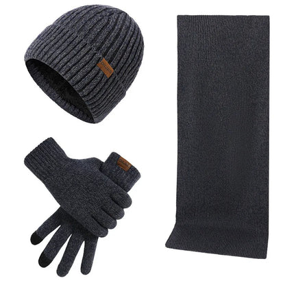 Mützen Schal Handschuh Set Gerippt Herren Winter Strickset