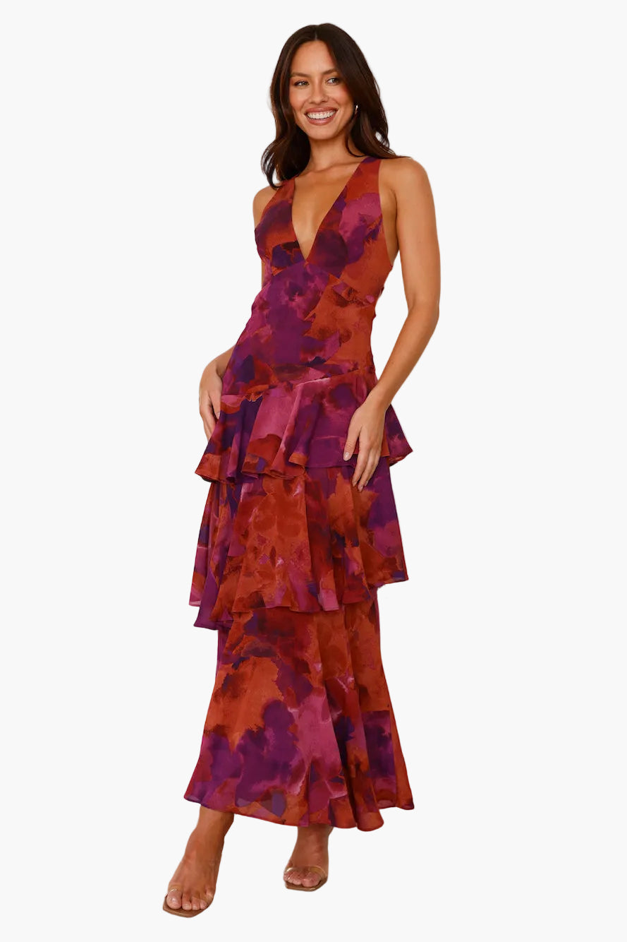 Damen Maxi Abendkleid Elegant Plissee Rüschen Sommerfest