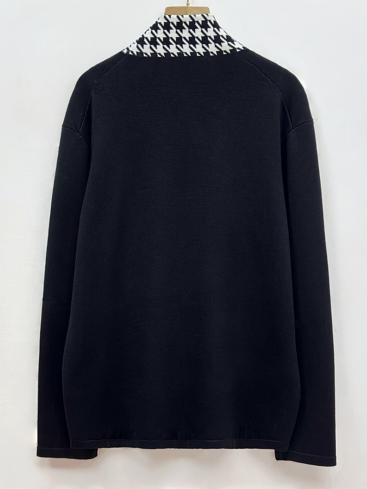 Herren Cardigan mit Hahnentrittmuster Revers Offene Vorderseite Schwarz