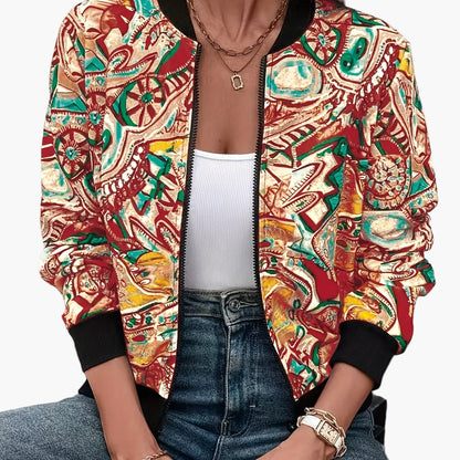 Damen Bomberjacke mit abstraktem Muster – Modischer Freizeit-Look für Alltag und Urlaub