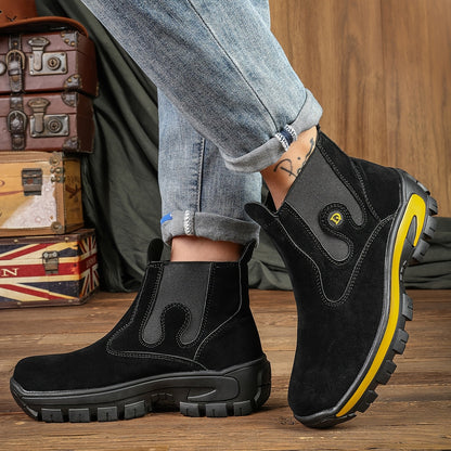 Chelsea Boots Herren Gelb Schwarz mit Profilsohle und Elastikeinsatz