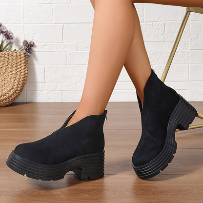 Damen Stiefel Ankle Boots Plateausohle Chunky Absatz Schwarz