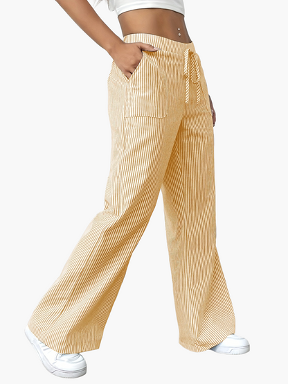 Damen Weite Freizeithose mit Streifenmuster und Kordelzug – Lässige Streetwear für Alltag und Freizeit