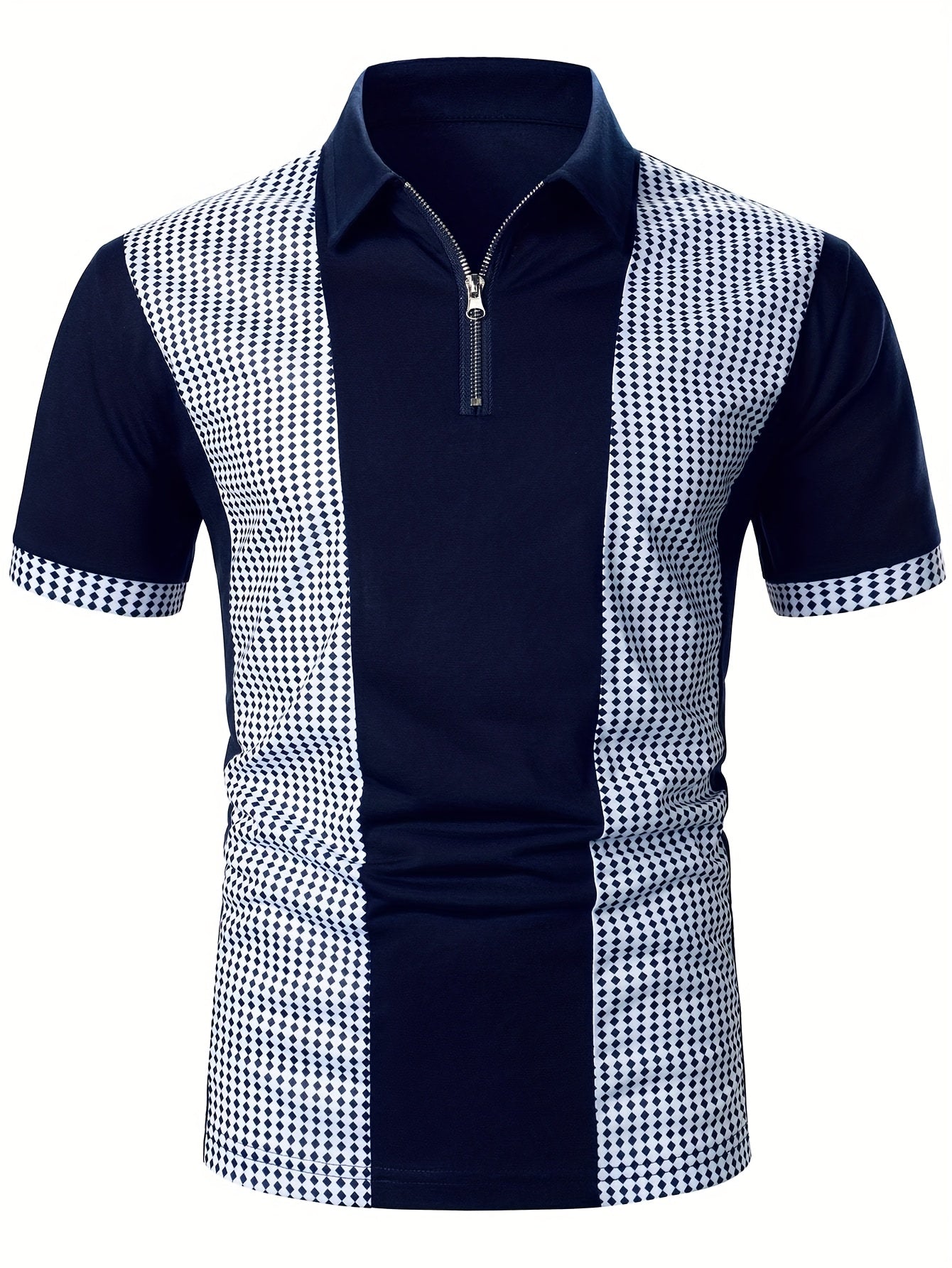 Herren Polohemd mit modernem Zip-Kragen und Kontrastmuster – Stilvolles Poloshirt für Business & Freizeit