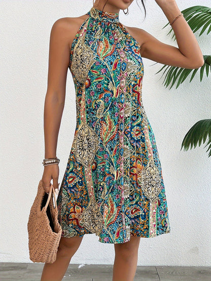 Damen Sommerkleid Elegant Boho Tunika Halter Neck für Alltag & Urlaub