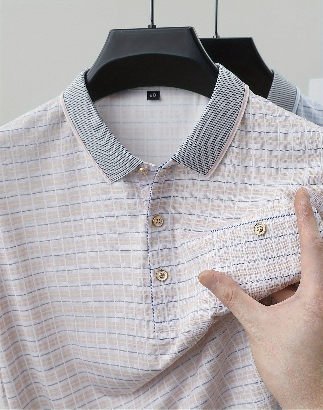 Herren Poloshirt Kariert Modern Business Casual