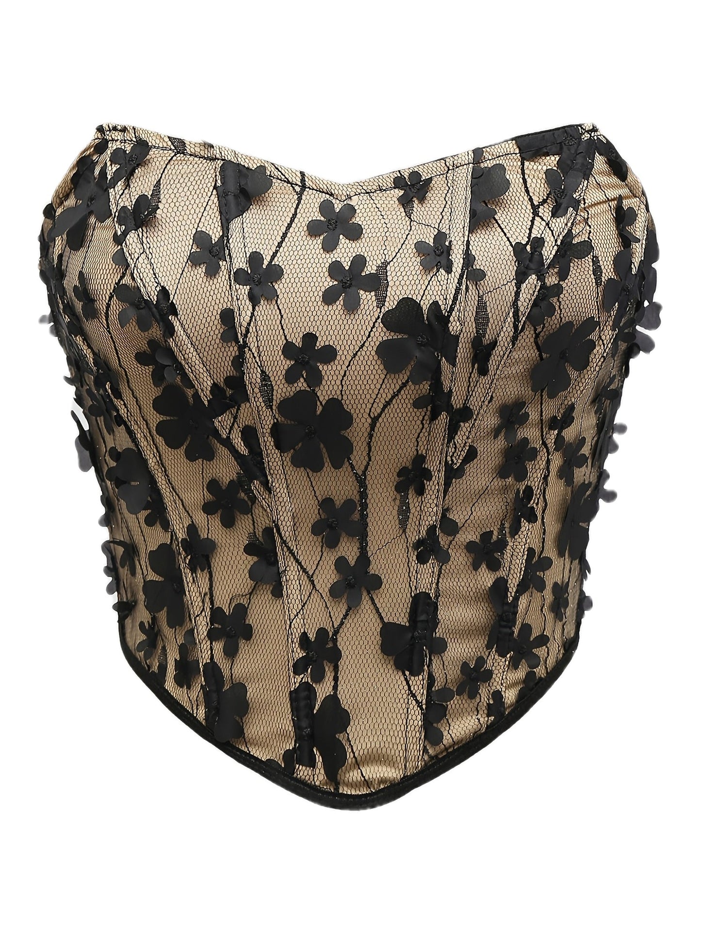 Damen Korsett Top mit 3D Blumenstickerei und Herzausschnitt – Elegantes Party- und Abendoutfit