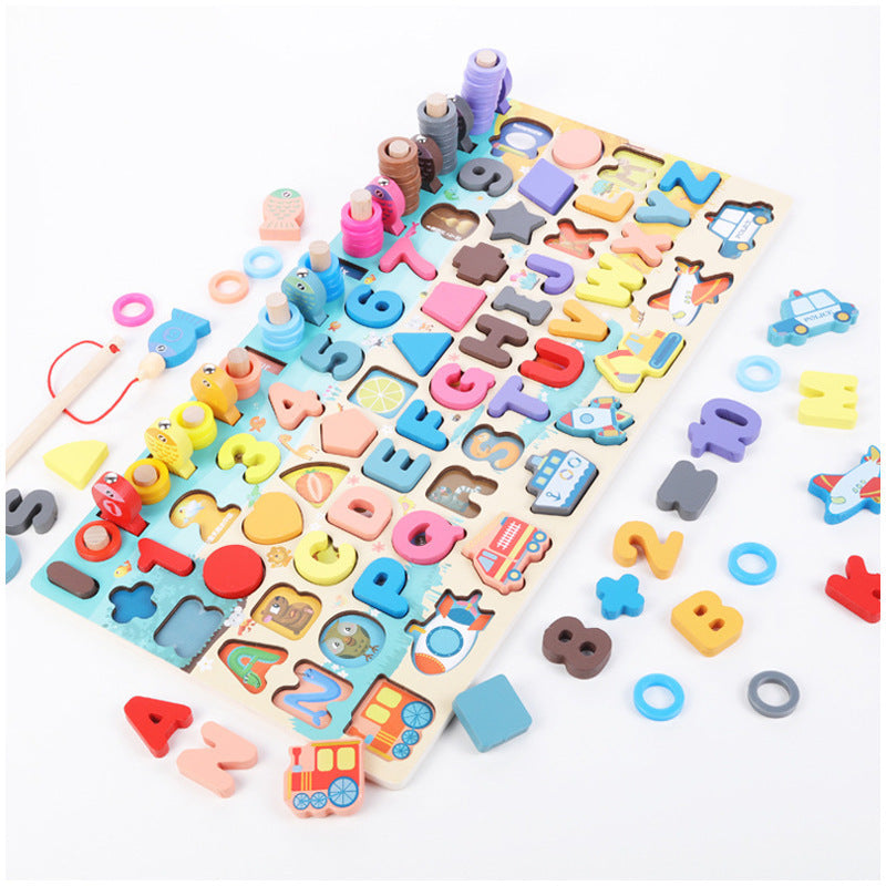 Lernspielzeug Holz Buchstaben & Zahlen Puzzle für Kinder – Pädagogisches Montessori Brettspiel