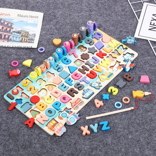 Lernspielzeug Holz Buchstaben & Zahlen Puzzle für Kinder – Pädagogisches Montessori Brettspiel