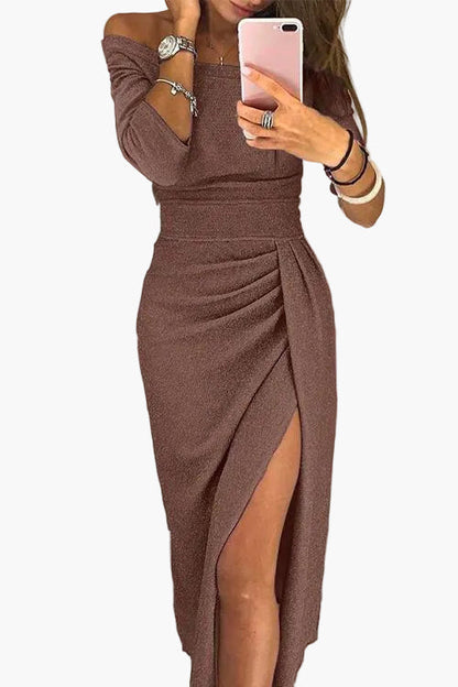 Damen Schulterfreies Partykleid – Elegantes Abendkleid mit Schlitz, Modernes Design für besondere Anlässe