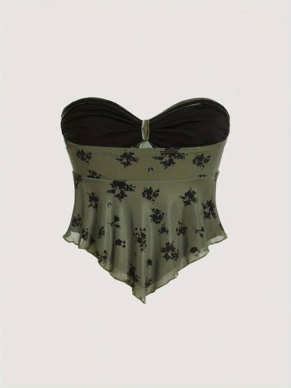 Damen Bandeau Top mit Schleifen-Detail und Blumenmuster – Elegantes Bustier für besondere Anlässe