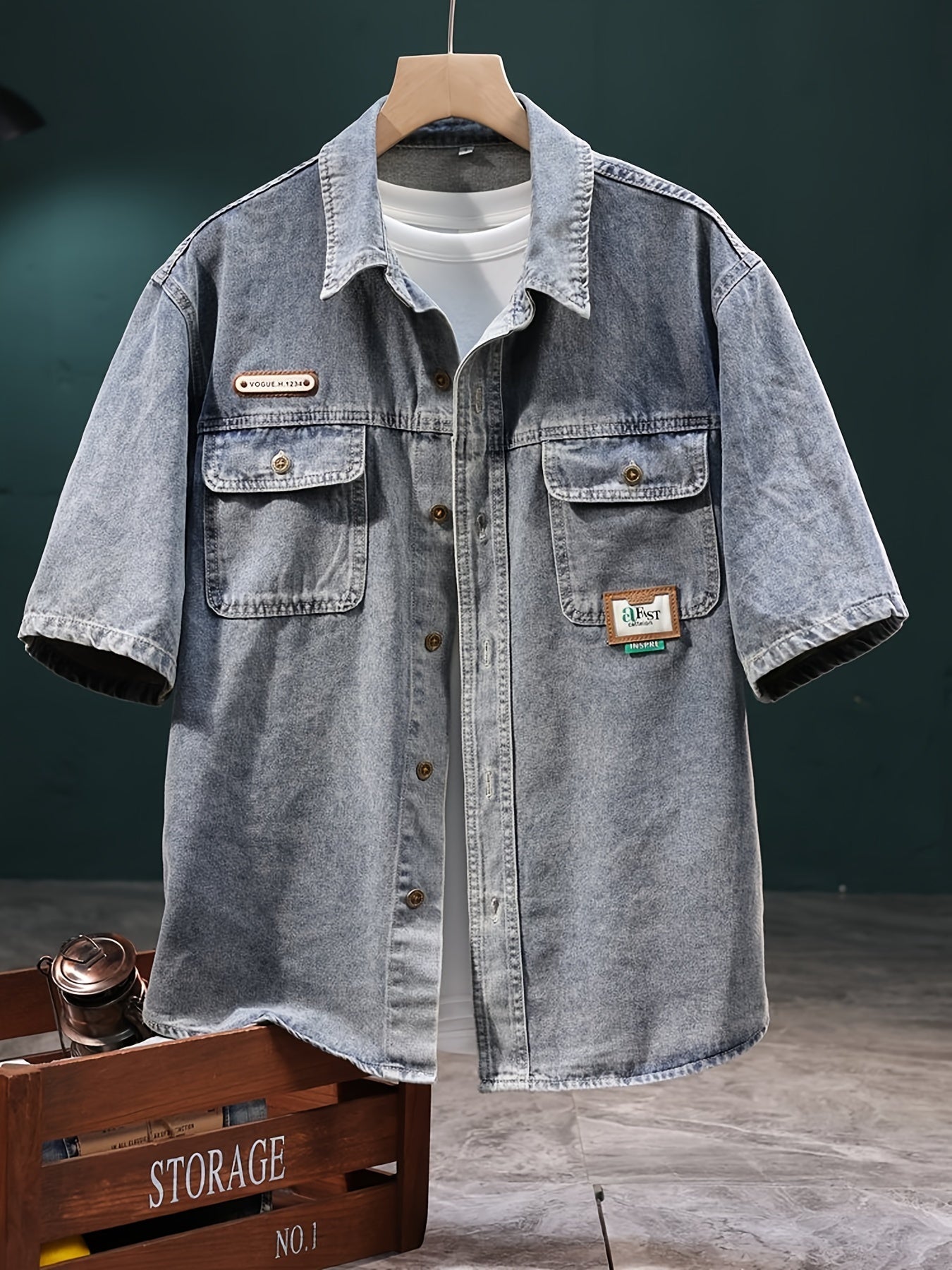 Herren Oversize Jeanshemd Kurzarm mit Vintage Look und Brusttaschen – Stilvolles Freizeit Hemd für Alltag & Streetwear