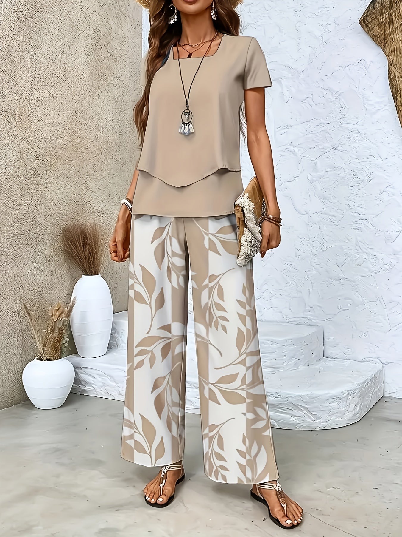 Damen Sommer Set Elegant Zweiteiler mit Weiten Hosen und Kurzarmshirt – Perfekt für Freizeit und Urlaub