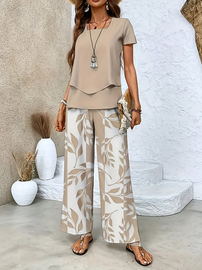 Damen Sommer Set Elegant Zweiteiler mit Weiten Hosen und Kurzarmshirt – Perfekt für Freizeit und Urlaub