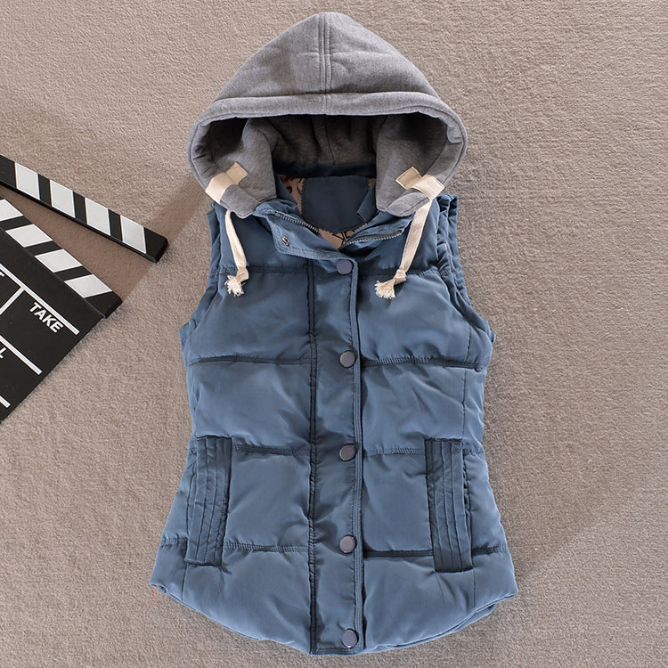 Damen Steppweste mit Kapuze Ärmellose Winterjacke mit Knöpfen