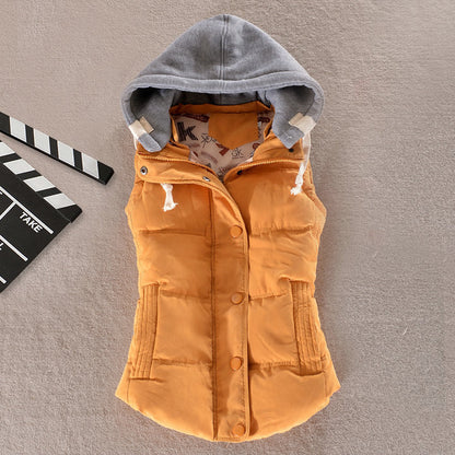 Damen Steppweste mit Kapuze Ärmellose Winterjacke mit Knöpfen