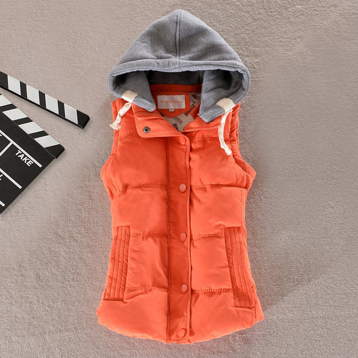 Damen Steppweste mit Kapuze Ärmellose Winterjacke mit Knöpfen