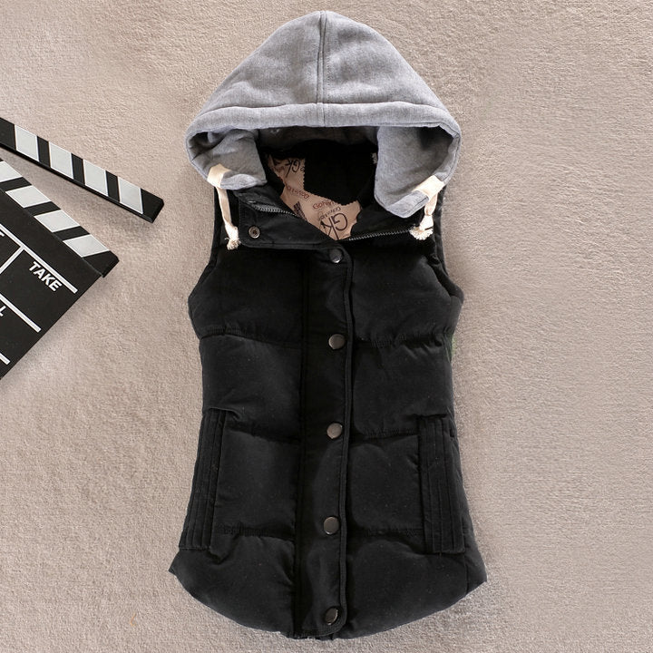 Damen Steppweste mit Kapuze Ärmellose Winterjacke mit Knöpfen