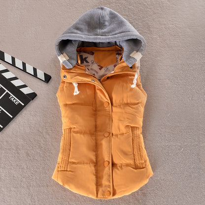 Damen Steppweste mit Kapuze Ärmellose Winterjacke mit Knöpfen