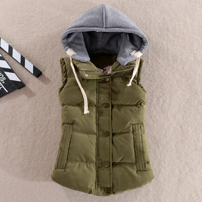 Damen Steppweste mit Kapuze Ärmellose Winterjacke mit Knöpfen